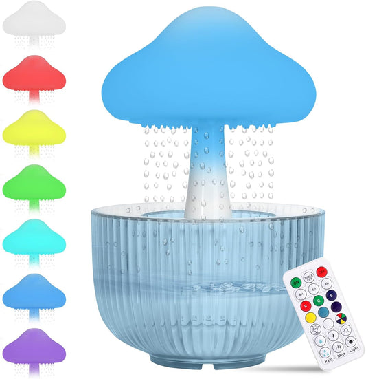 Cloud Humidifier Water Drip, Rain Humidifier with Remote, Essential Oil Diffuser 7 Colors Night Light Aromatherapy, Mushroom Diffuser with Water Sound Rain Humidifier for Bedroom Home Office